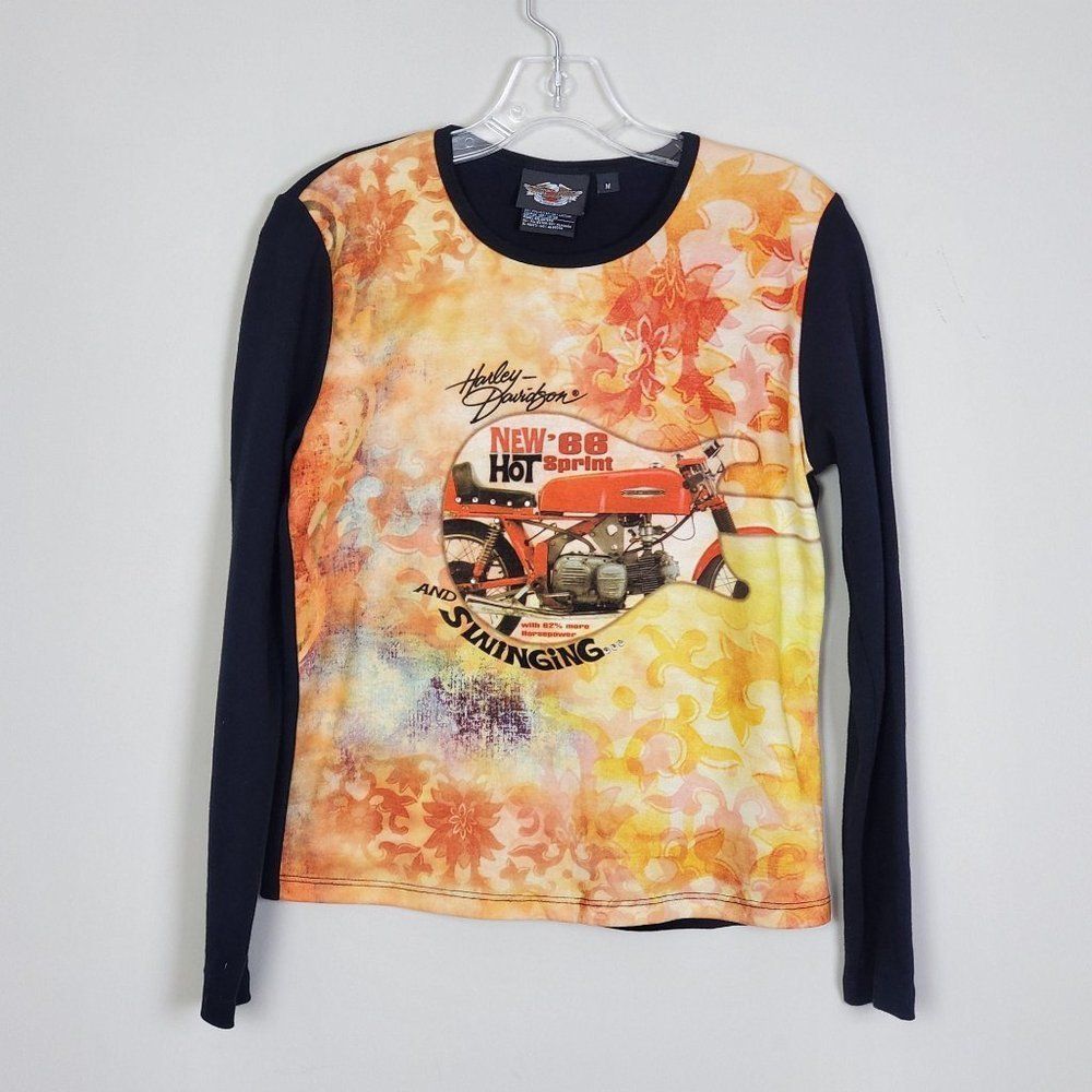 Harley Davidson Black Motorcycle Floral Prints Lon